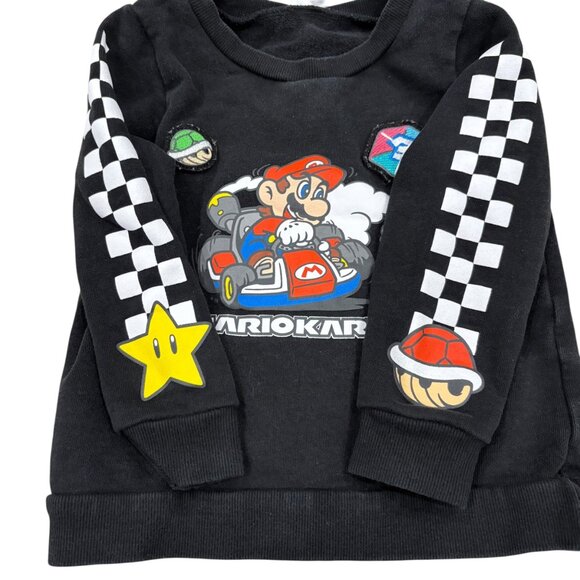 Universal Studios Japan Mario Kart Kids Sweatshirt Black Checkered 110/5 - Picture 3 of 7